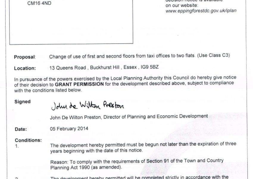 Optimized-Planning consent 5.2.14 ref EPF248513 taxi office to two flats